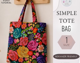 Cartamodello PDF per borsa tote in tela / Cartamodello per borsa tote con cerniera / Tutorial per borsa in tessuto fai da te / Cartamodello semplice per borsa tote