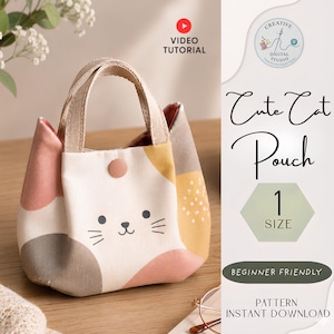 Cat Pouch Sewing Pattern | Kawaii Coin Purse, Japanese Style DIY Tutorial (PDF Download)