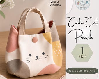 Cartamodello per borsetta a forma di gatto / Portamonete Kawaii, tutorial fai da te in stile giapponese (download PDF)