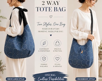 Cartamodello PDF per borsa a tracolla Colette Bow / Tutorial per borsa a spalla reversibile / Borsa morbida fai da te adatta ai principianti / Download immediato