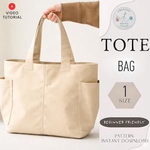 Multi Pocket Tragetasche Schnittmuster PDF | Tragetasche Muster | Canvas Stoffbeutel Schnittmuster | DIY Einkaufstasche mit Taschen | Anfänger Schnittmuster