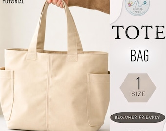Multi Pocket Tote Bag Pattern PDF | Tote Bag Pattern | Canvas Tote Bag Sewing Pattern | DIY Tote Bag with Pockets | Beginner Sewing Pattern