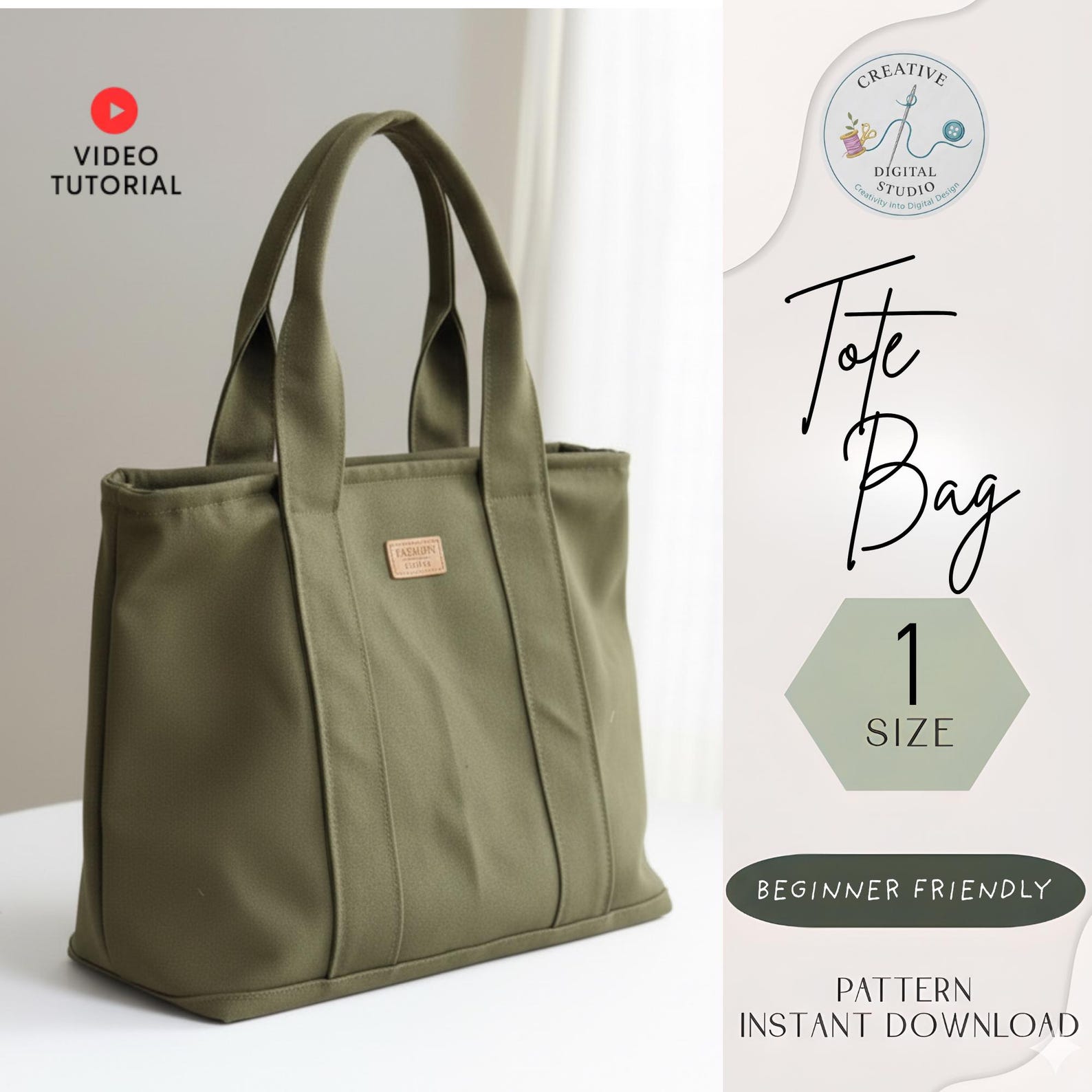 Task Bag Pattern Tote Bag Sewing Pattern PDF | Zipper Tote Bag | Everyday Work Bag ...