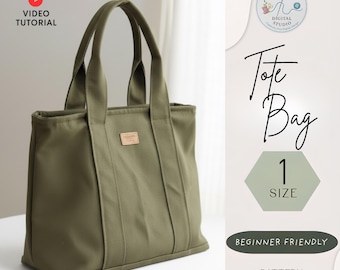 Cartamodello PDF per borsa tote / Borsa tote con cerniera / Borsa da lavoro per tutti i giorni / Tutorial per borsa tote in tela / Borsa fai da te adatta ai principianti