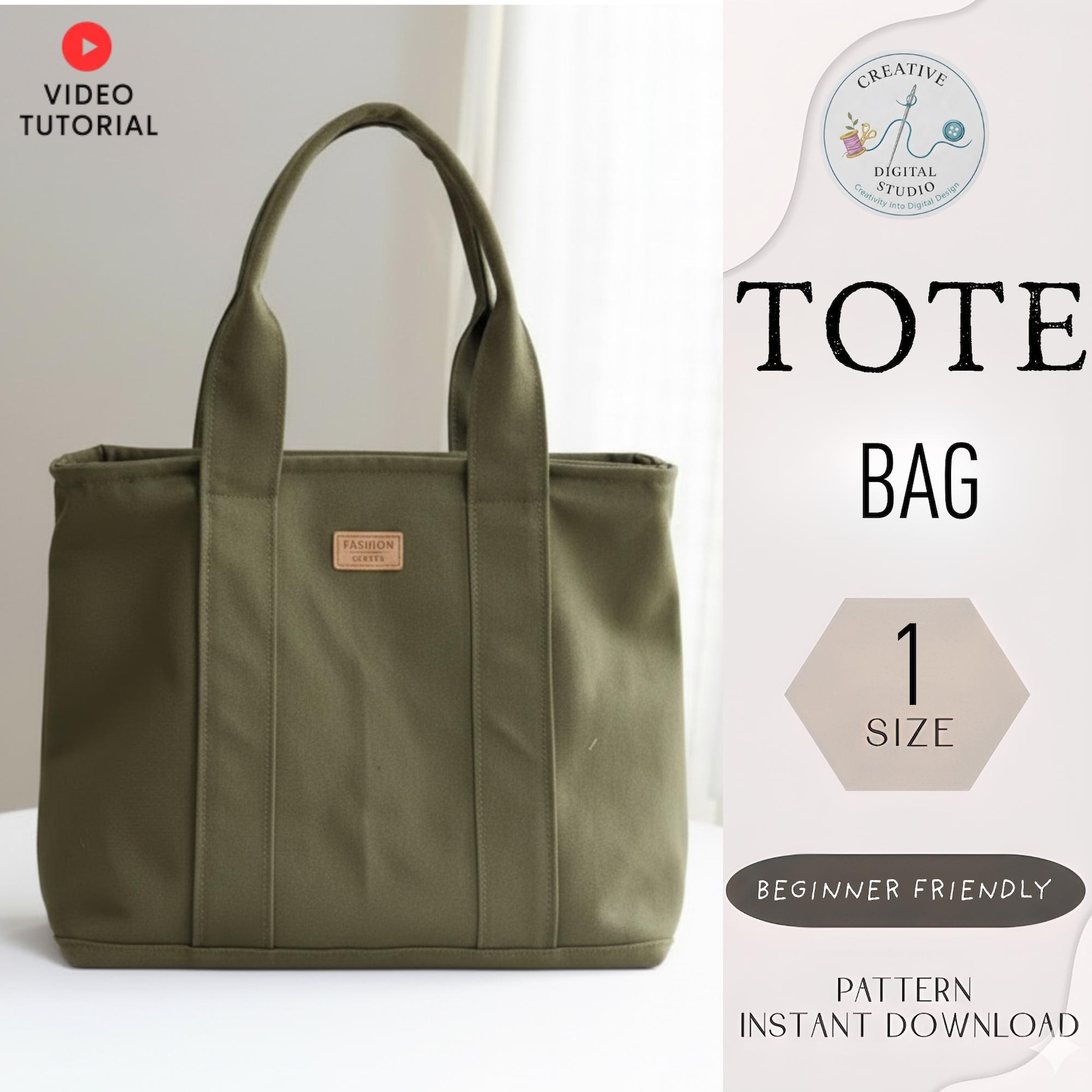Task Bag Pattern Tote Bag Sewing Pattern PDF | Zipper Tote Bag | Everyday Work Bag ...