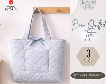Cartamodello per borsa tote trapuntata, adatto ai principianti, 3 misure (download immediato)