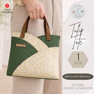 Modèle de sac fourre-tout tulipe | Patron de couture de sac fourre-tout DIY PDF | Patron de couture facile | Sac fourre-tout en tissu adapté aux débutants