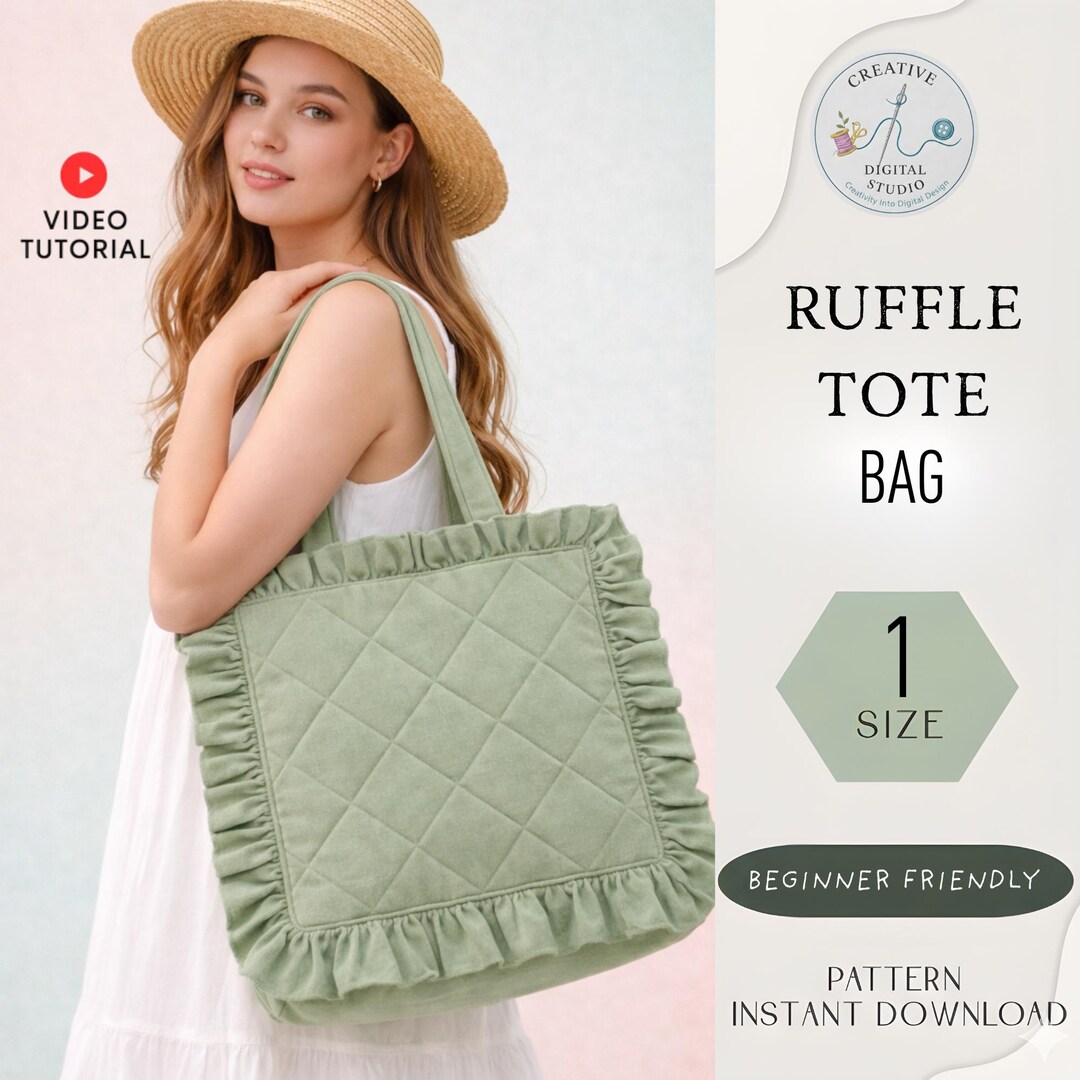 Ruffle Tote Bag Sewing Pattern PDF, Easy Fabric Tote Bag Pattern, DIY ...