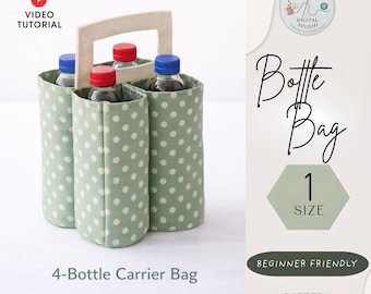 Cartamodello PDF per borsa portabottiglie / Borsa porta 4 bottiglie / Borsa in tessuto per bottiglie / Cartamodello per borsa fai da te / Download immediato
