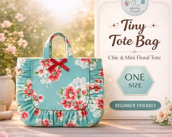 Mini borsa tote con volant / Mini borsa tote con volant fatta a mano / Graziosa borsetta a quadretti floreali / Piccola borsa regalo / Cartamodello per principianti incluso