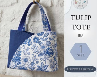 Tulip Tote Bag Schnittmuster PDF | Anfänger freundliche Tragetasche Tutorial | DIY-Stoffhandtasche | Druckbare Pattern A4 A0 US Letter