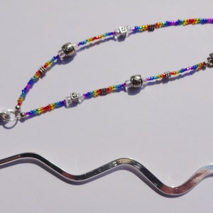 Steel Swirl Bookmark, Rainbow Glass Beads, Heart charm and Star charm &quot;just for you&quot;
