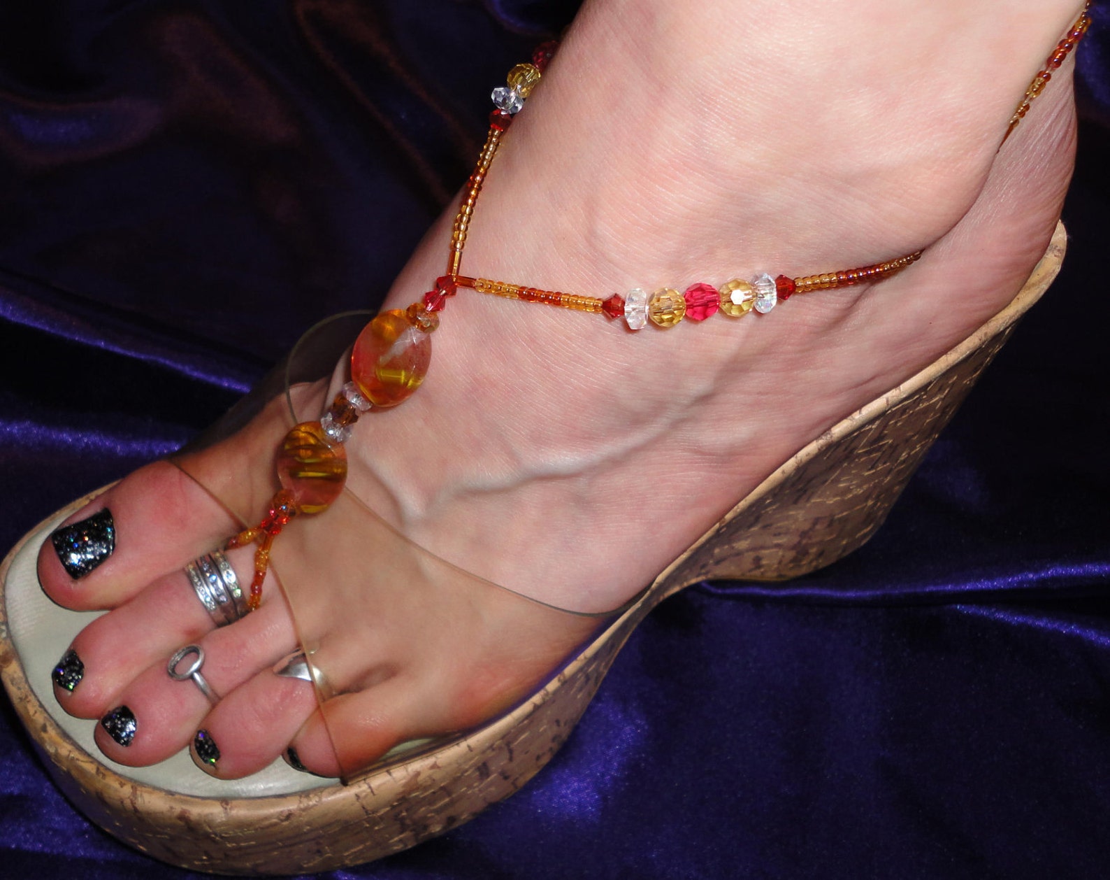 Full Foot Jewelry Anklet With Attached Toe Ring Faceted | Etsy
