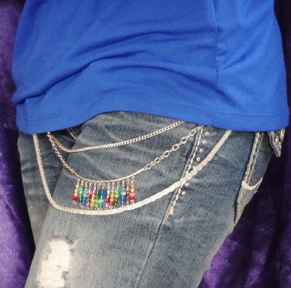 Jean Jewelry, Chains for Jeans, Rainbow Crystal Charms