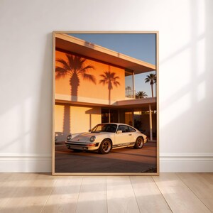Affiche Auto Classique devant Villa Moderniste – Architecture de Luxe & Design Rétro | Poster Automobile Premium