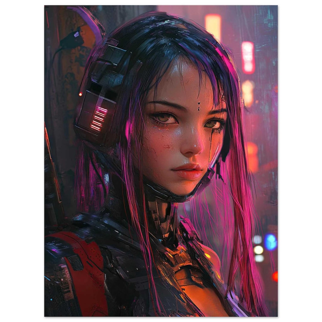 Cyberpunk Girl Poster – Futuristic Female Portrait Wall Art – Neon Sci ...