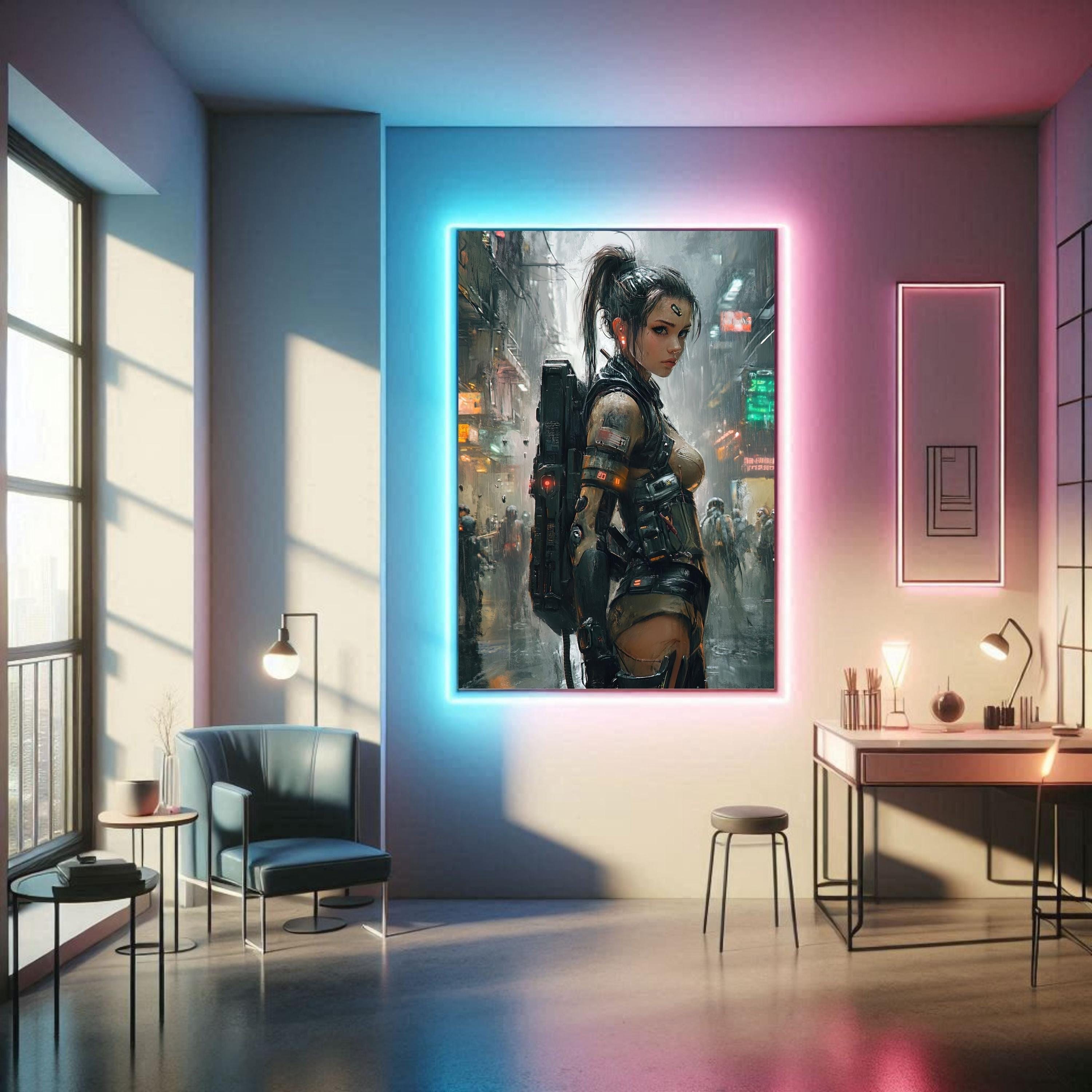 Cyberpunk Girl Poster – Futuristic Female Portrait Wall Art – Neon Sci ...