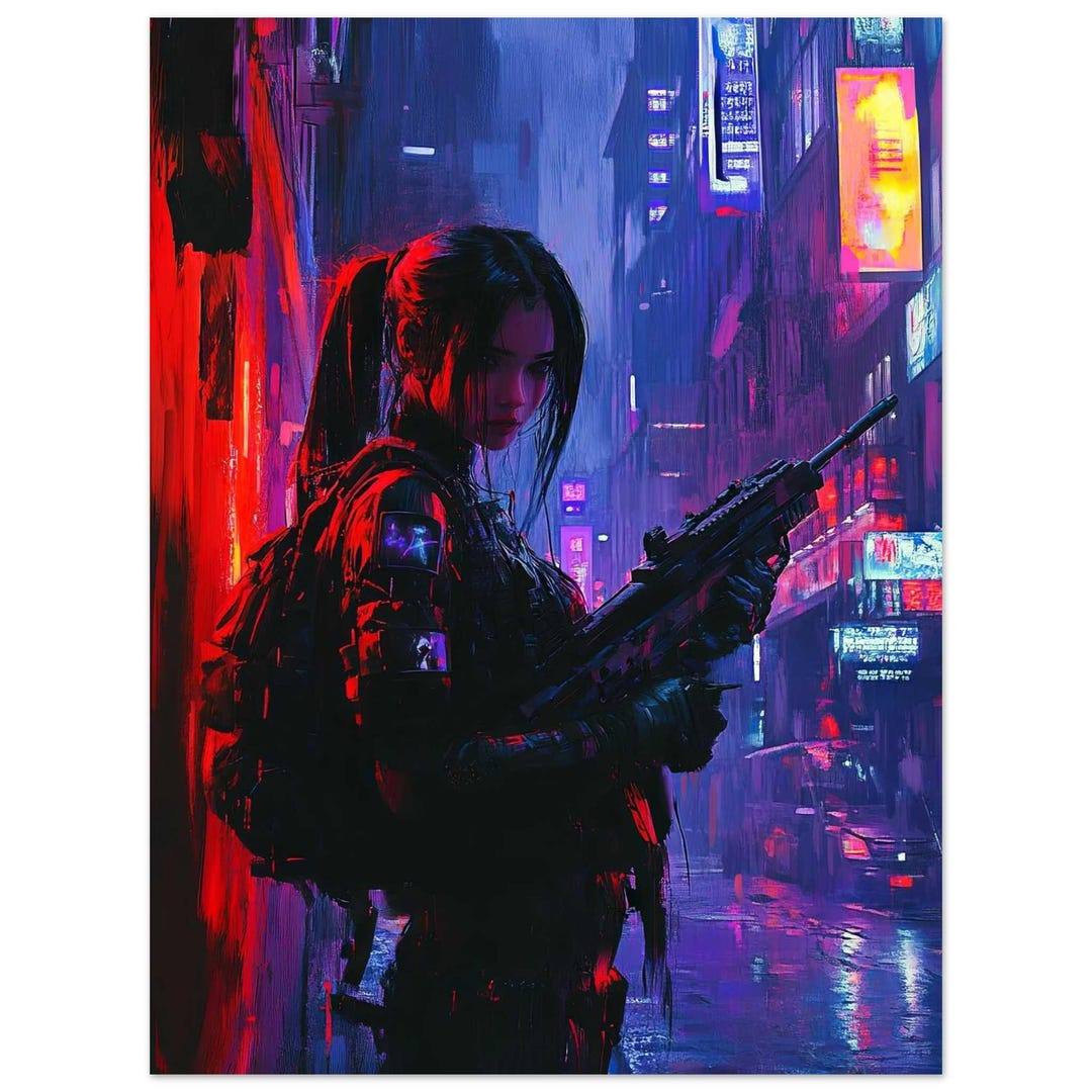 Cyberpunk Girl Poster – Futuristic Female Portrait Wall Art – Neon Sci ...