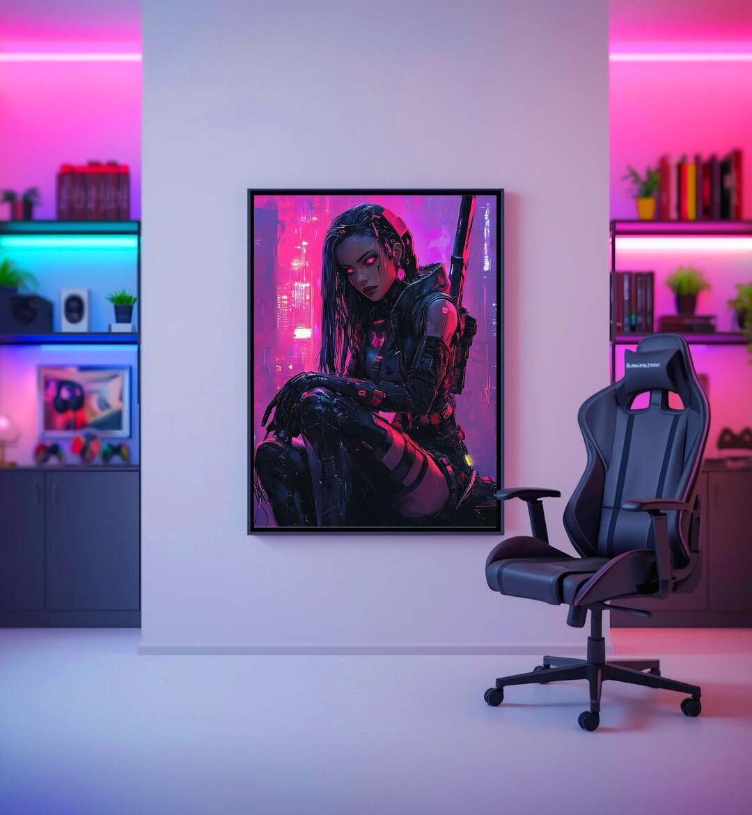 Cyberpunk Girl Poster – Futuristic Female Portrait Wall Art – Neon Sci ...