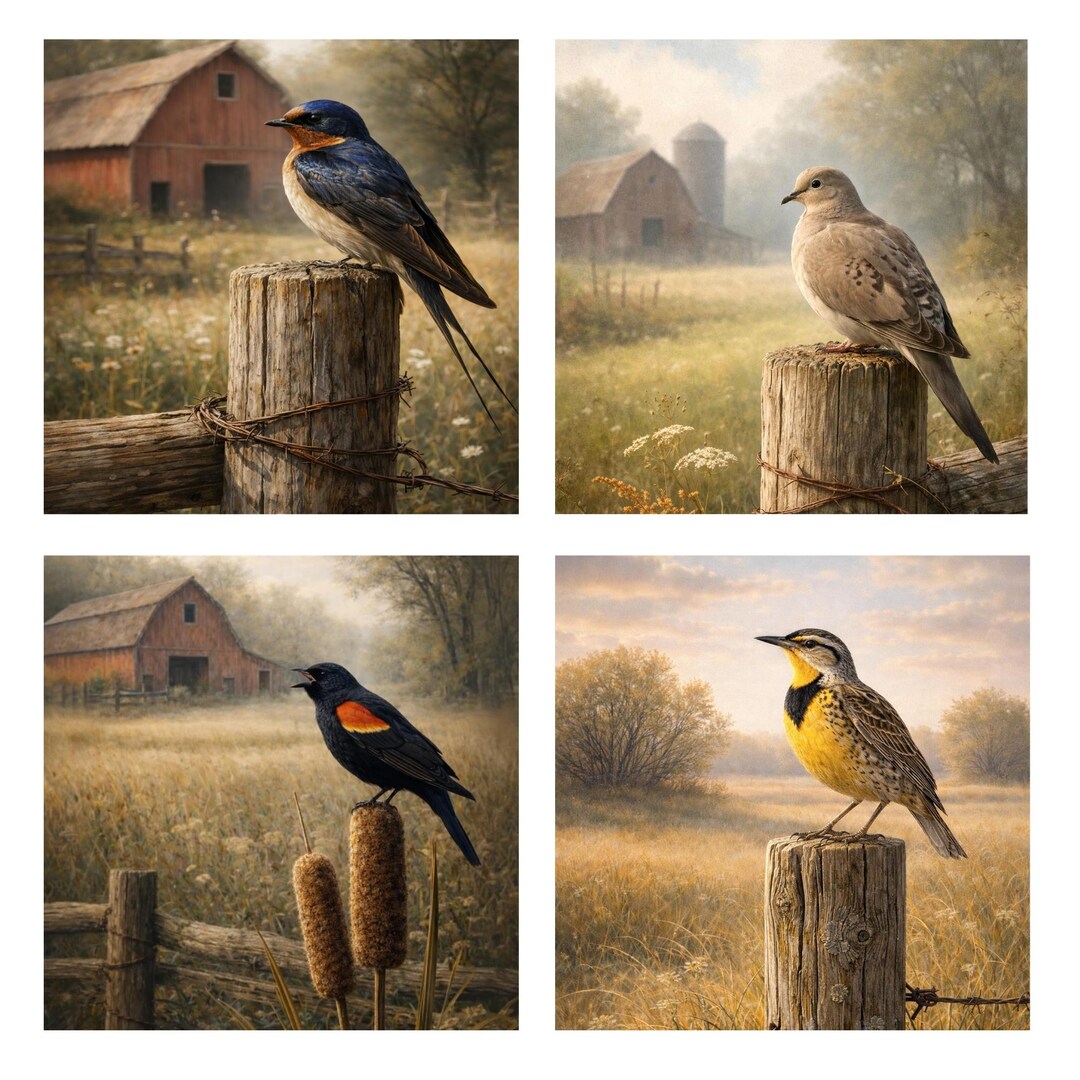 Vintage Summer Bird Wall Art Set – Rustic Farmhouse Printable - Etsy