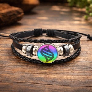 Mega Stone Bracelet, Glass Cabochon Bracelet, Snap Weave Bangle, leather Anime Bracelet, Mega Adjustable Jewelry, Gift For Women