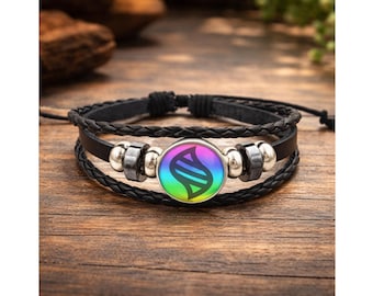 Mega Stone Bracelet, Glass Cabochon Bracelet, Snap Weave Bangle, leather Anime Bracelet, Mega Adjustable Jewelry, Gift For Women