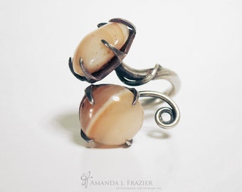 Peach Colored Agate and Sterling Silver Ring