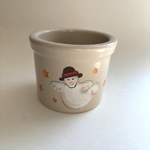 Halloween, Roseville pottery, small hand-painted ghost and stars crock/container for candy or small storage for Fall/autumn decor