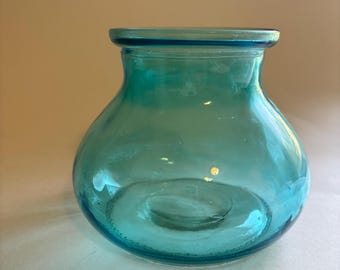Rosie Posie brand vintage style aqua/blue round collectible glass vase