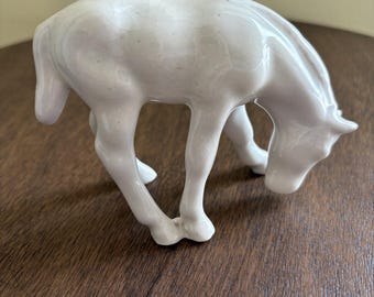 Lomonosov Russian/European (LFZ) porcelain, small, white collectible horse statue--vintage from midcentury