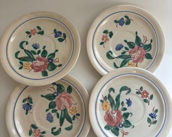 Set of four Redwing, vintage pottery “Orleans” 1940’s floral small plates/ saucers for plate walls or collectible, nostalgia dishware.