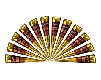 BAQ Brown Henna Cones | Natural Maroon Stain for Tattoos, Body Art (12 cones pack.)