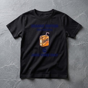 Juice Vibes Only Graphic Tee, Orange Edition Juice Box Shirt, 100 Natural Fruit Drink Apparel, Retro Cartoon Foodie