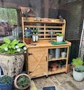Outdoor Potting Bench Wooden Garden Workstation Table with Storage Cabinet & Shelves, Gardening Work Bench, Patio Planting Table