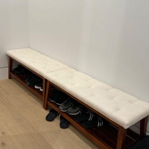 Button Tufted Bench for Entryway, Bedroom End of Bed Bench, Dining Bench with Cushion Seat, Wooden Leg Bench with Storage Shelf image 7
