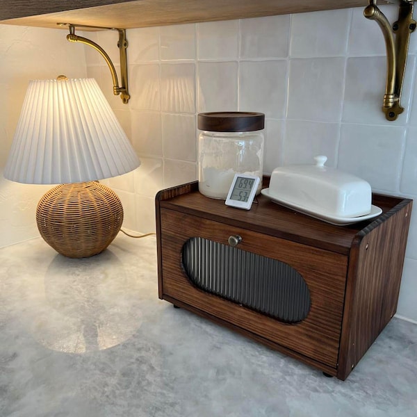 Panera de madera de pino con ventana acrílica, panera para encimera de cocina, panera con orificios de ventilación