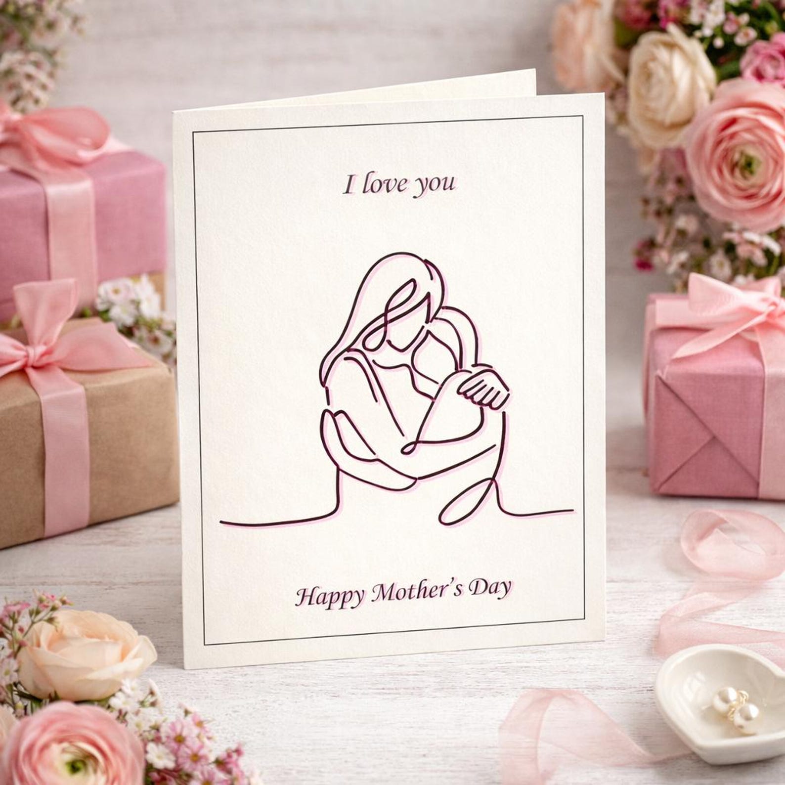 Minimalist Mother's Day Card – Line Art I Love You Mum Greeting ...