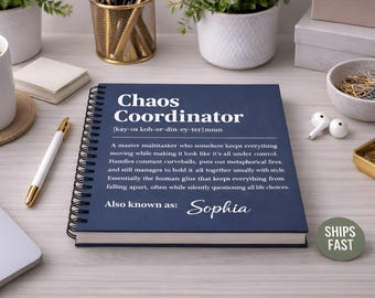Personalized Chaos Coordinator Notebook, Funny Office Gift Journal, Custom Name Coworker Gift