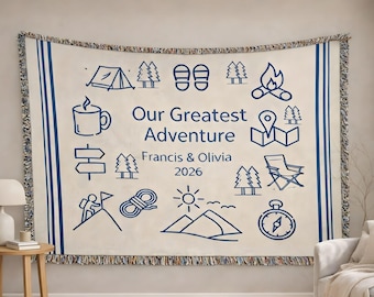 Personalized Couple Woven Blanket, Our Greatest Adventure Blanket, Custom Couple Camping Throw Gift, Wedding Anniversary Gift