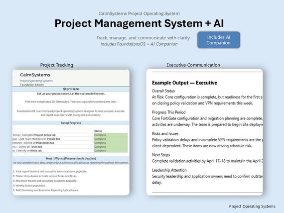 Project Management System | Excel Project Tracker + AI Status Reporting Tool | PMO, Program Manager, Project Manager