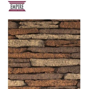 May include: Close-up of a stone wall with a mix of brown, tan, and gray rectangular stones. The stones are arranged horizontally, creating a textured surface. The top left corner features the "EMPIRE COMFORT SYSTEMS" logo.