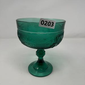 Vintage Green Pressed Glass Compote Dish – Pedestal Bowl with Floral Design