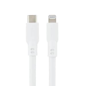 Może przedstawiać: Biały kabel ładujący z wtyczką USB-C i wtyczką Lightning. Kabel jest biały i ma nadruk z nazwą marki "onn." na złączach.