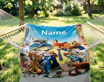 Personalized Zootopia Soft Throw Blanket, Custom Name Fleece, Anime Gift for Fans