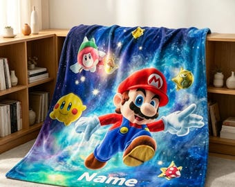 Super Mario Custom Blanket, Mario & Friends Quilt Throw, Gamer Kids Birthday Gift