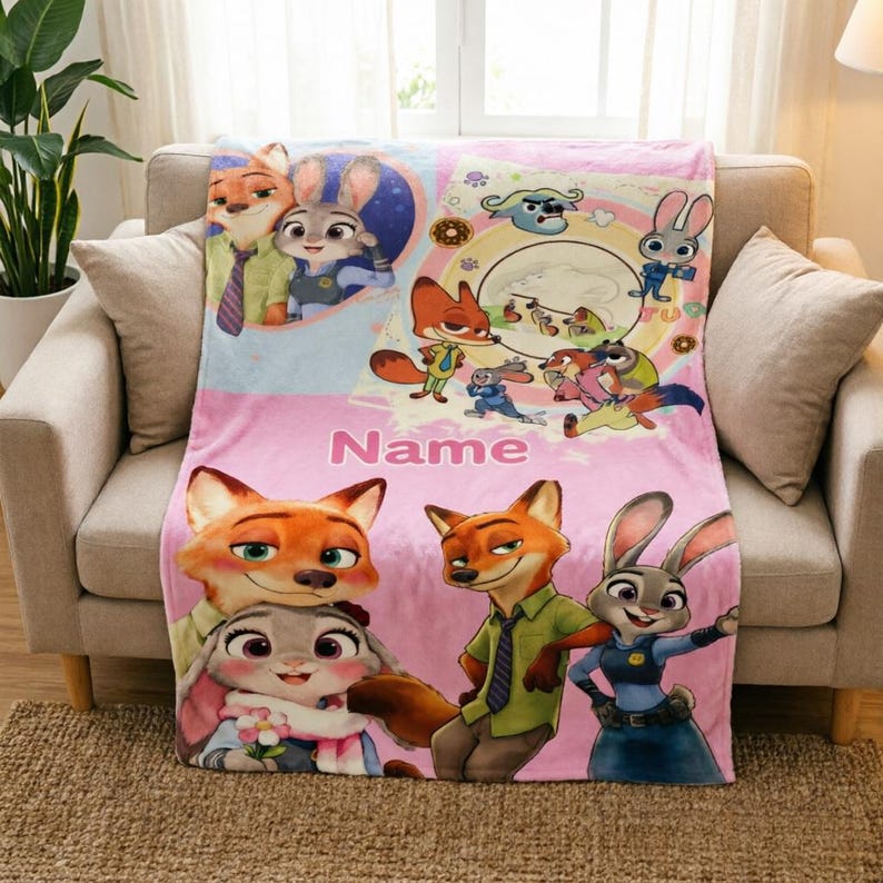 Zootopia Blanket Soft Throw, Personalized Custom Flannel Throw, Keepsake Gift for Kids & Cartoon Lovers image 9