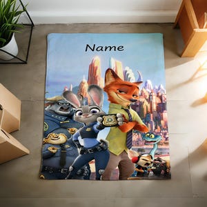 Zootopia Blanket Soft Throw, Personalized Custom Flannel Throw, Keepsake Gift for Kids & Cartoon Lovers C3