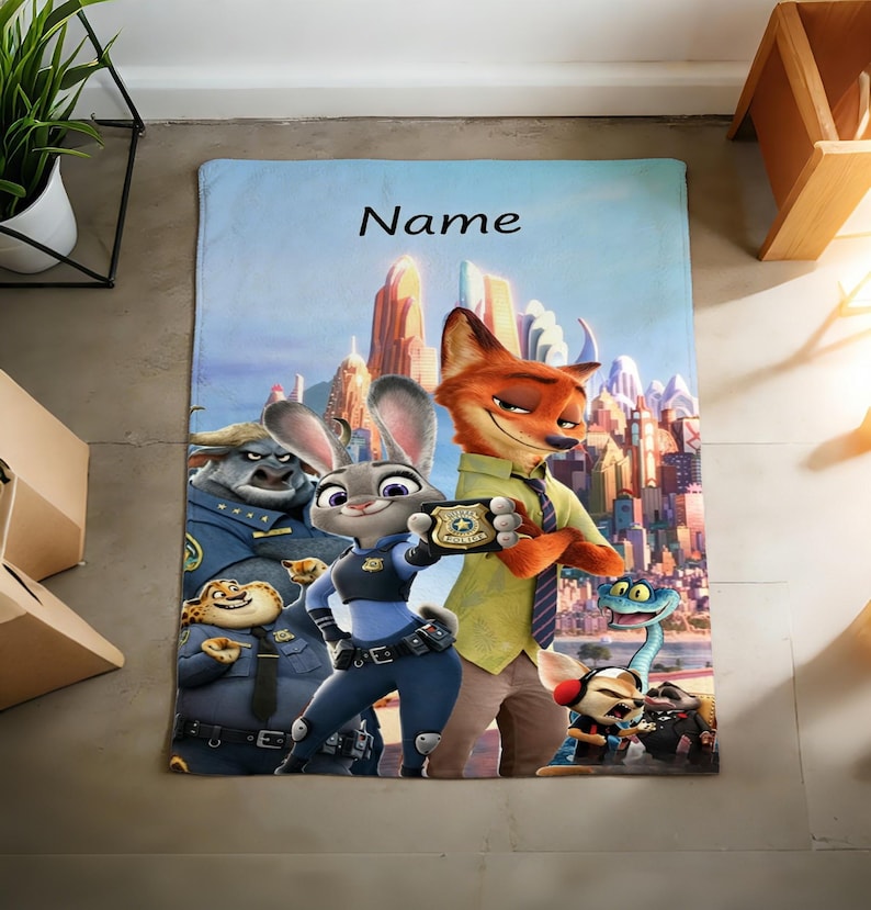 Zootopia Blanket Soft Throw, Personalized Custom Flannel Throw, Keepsake Gift for Kids & Cartoon Lovers C3