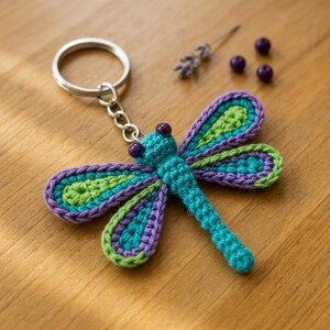 Crochet Dragonfly Keychain Pattern | Amigurumi Insect Charm (PDF Download)