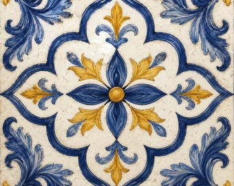 Mediterranean Tile Backsplash, Decorative Ceramic Tile, Spanish Kitchen Tile, Bathroom Wall Tile, Vintage Pattern-Caldovaro Azure™